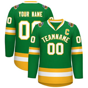 Custom Kelly Green White-Gold Classic Style Hockey Jersey