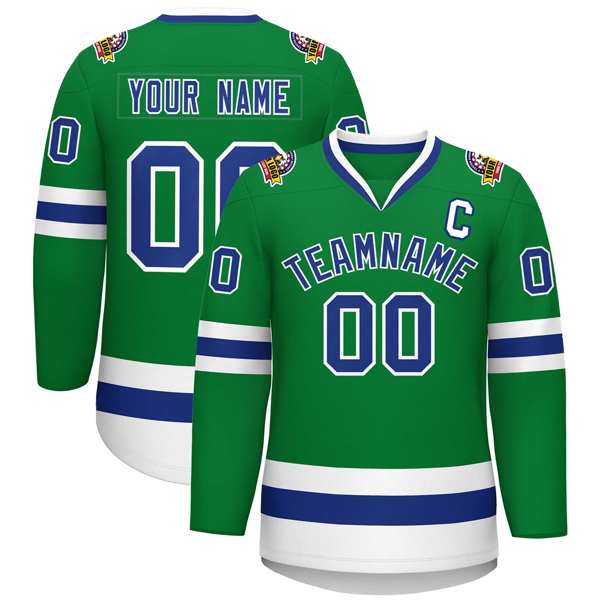 Custom Kelly Green Royal-White Classic Style Hockey Jersey