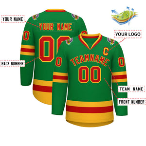 Custom Kelly Green Red-Gold Classic Style Hockey Jersey