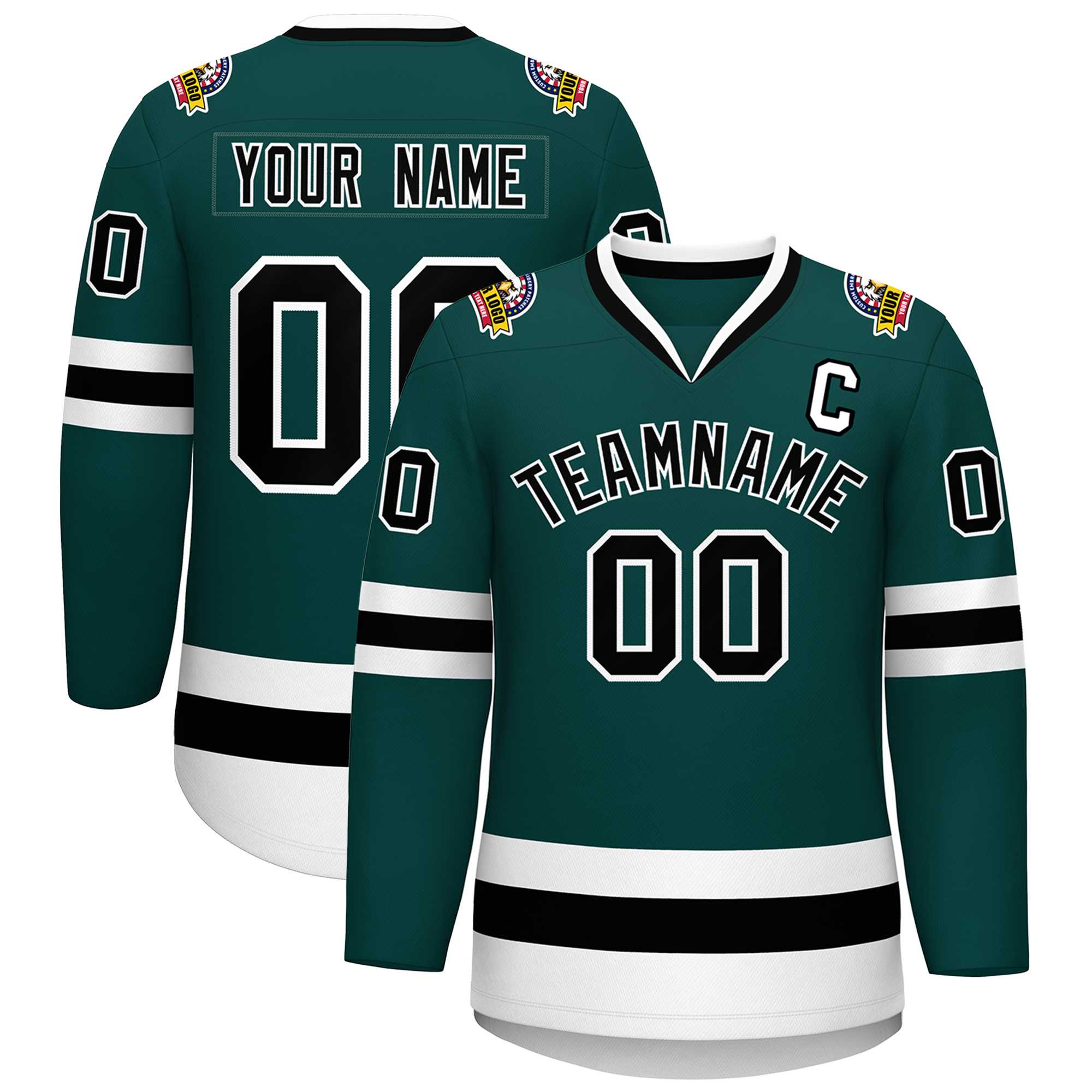 Maillot de hockey personnalisé de style classique, vert minuit, noir et blanc