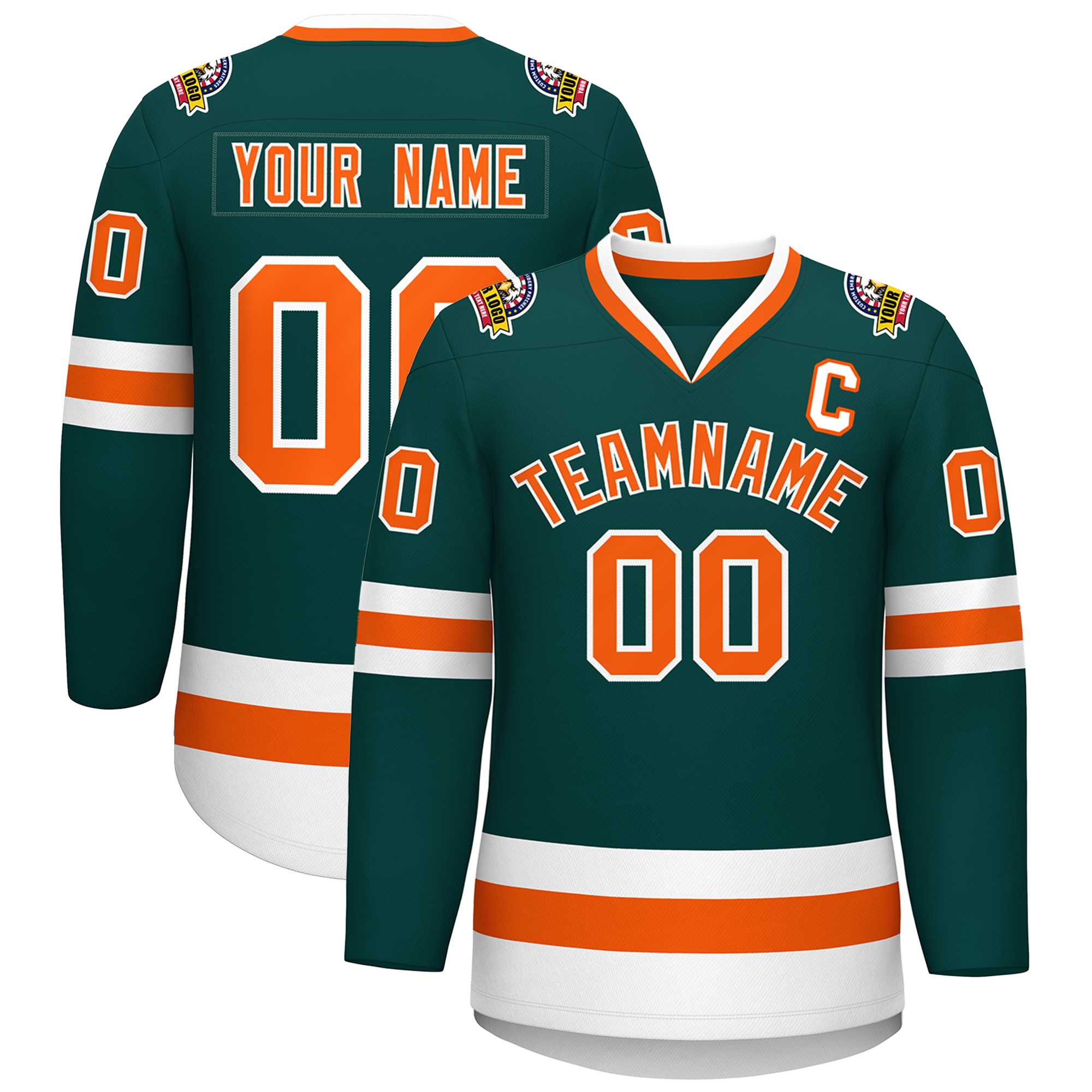 Maillot de hockey de style classique personnalisé vert minuit orange-blanc