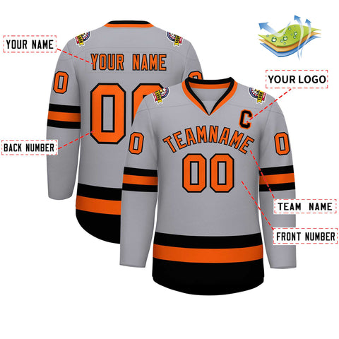 Custom Gray Orange-Black Classic Style Hockey Jersey
