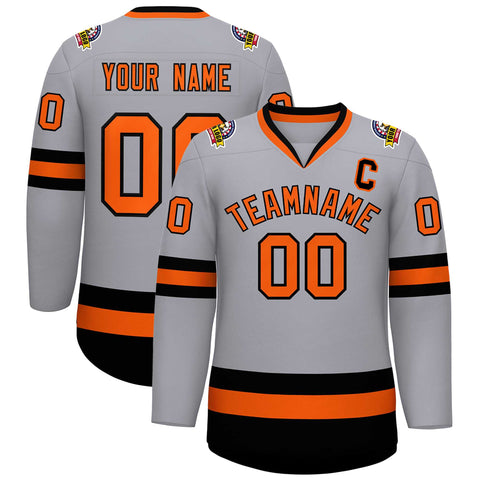 Custom Gray Orange-Black Classic Style Hockey Jersey