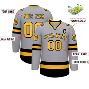 Custom Gray Gold-Black Classic Style Hockey Jersey