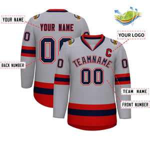 Custom Gray Navy White-Red Classic Style Hockey Jersey