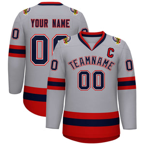 Custom Gray Navy White-Red Classic Style Hockey Jersey