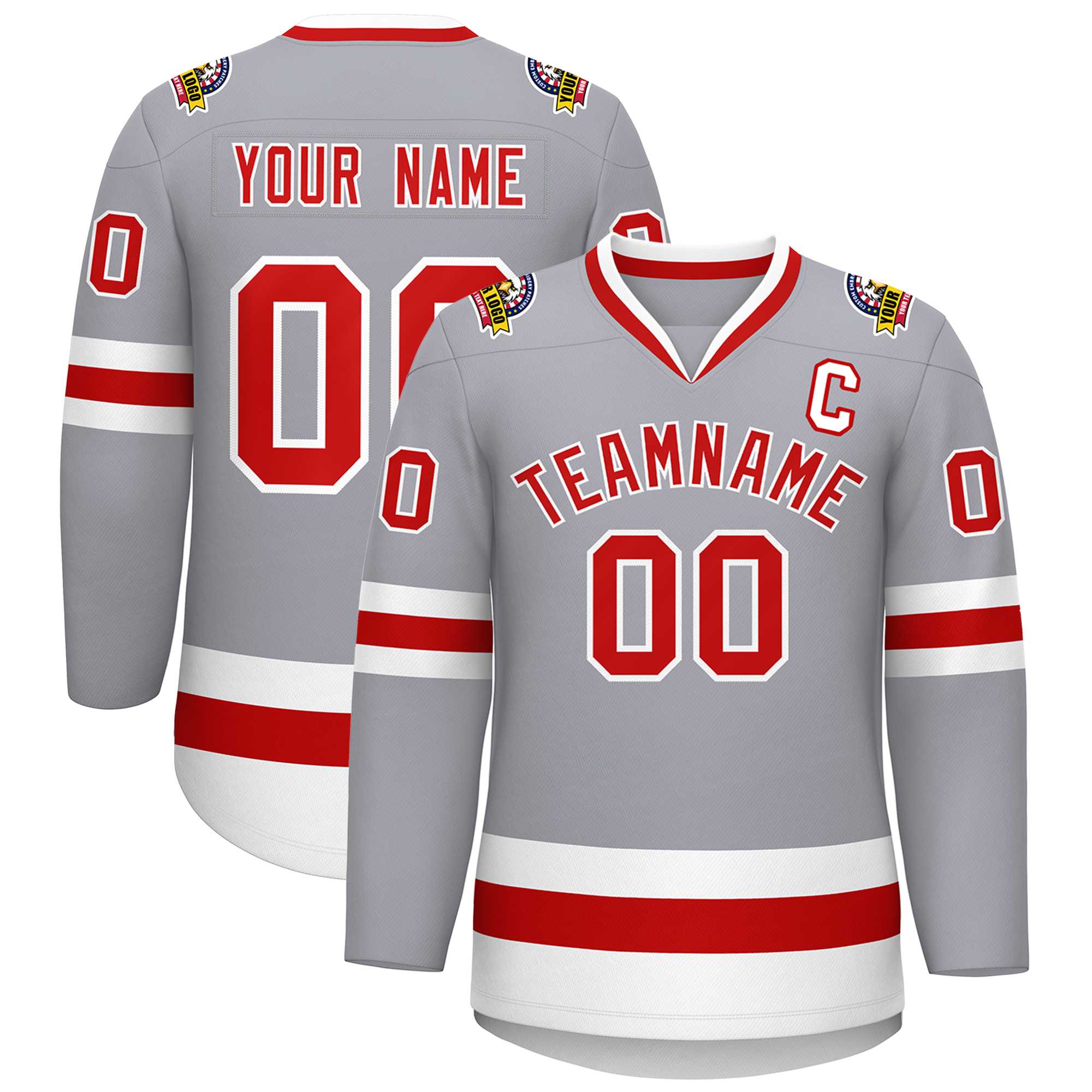 Maillot de hockey de style classique gris rouge-blanc personnalisé