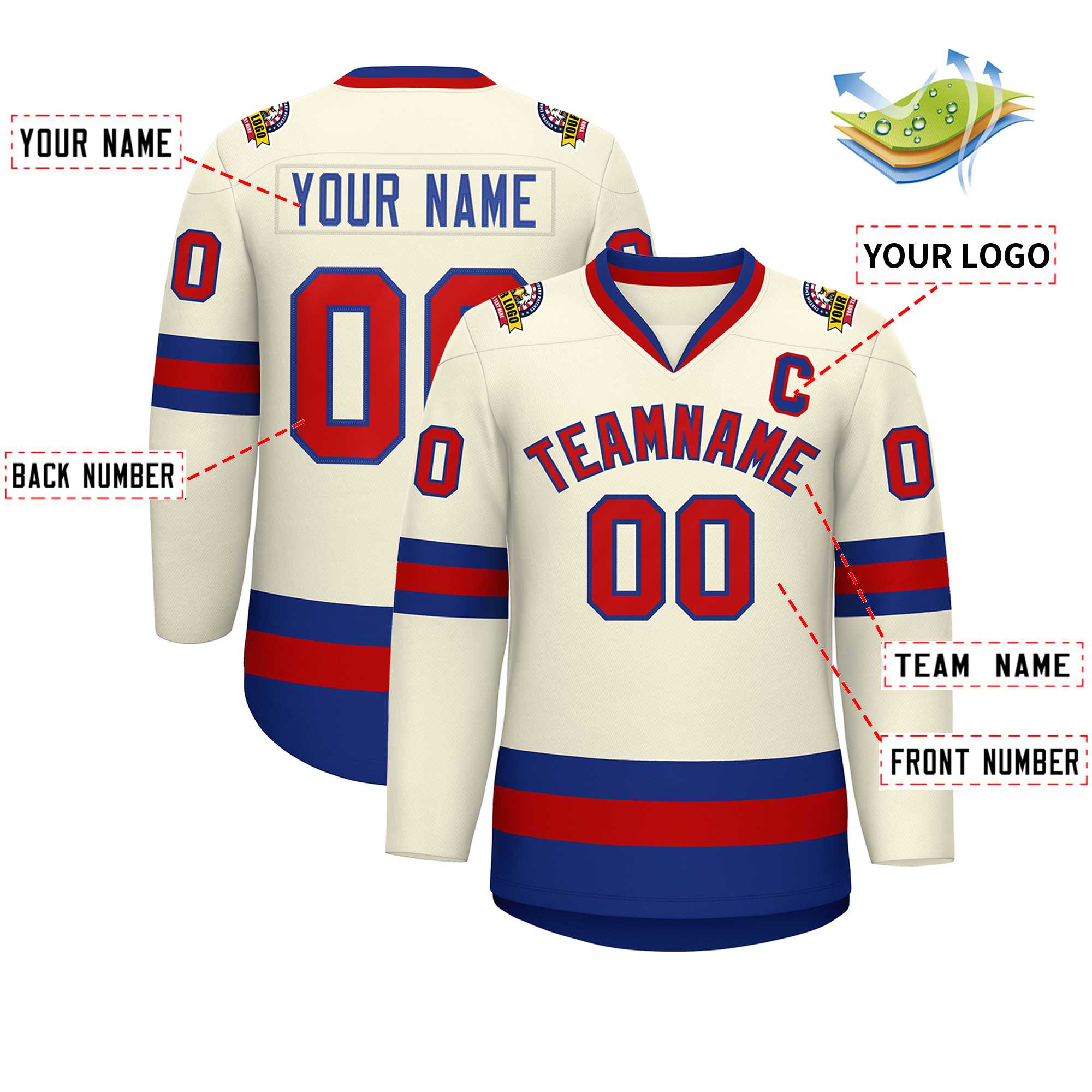 Custom Khaki Red-Royal Classic Style Hockey Jersey