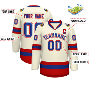 Custom Khaki Royal White-Red Classic Style Hockey Jersey