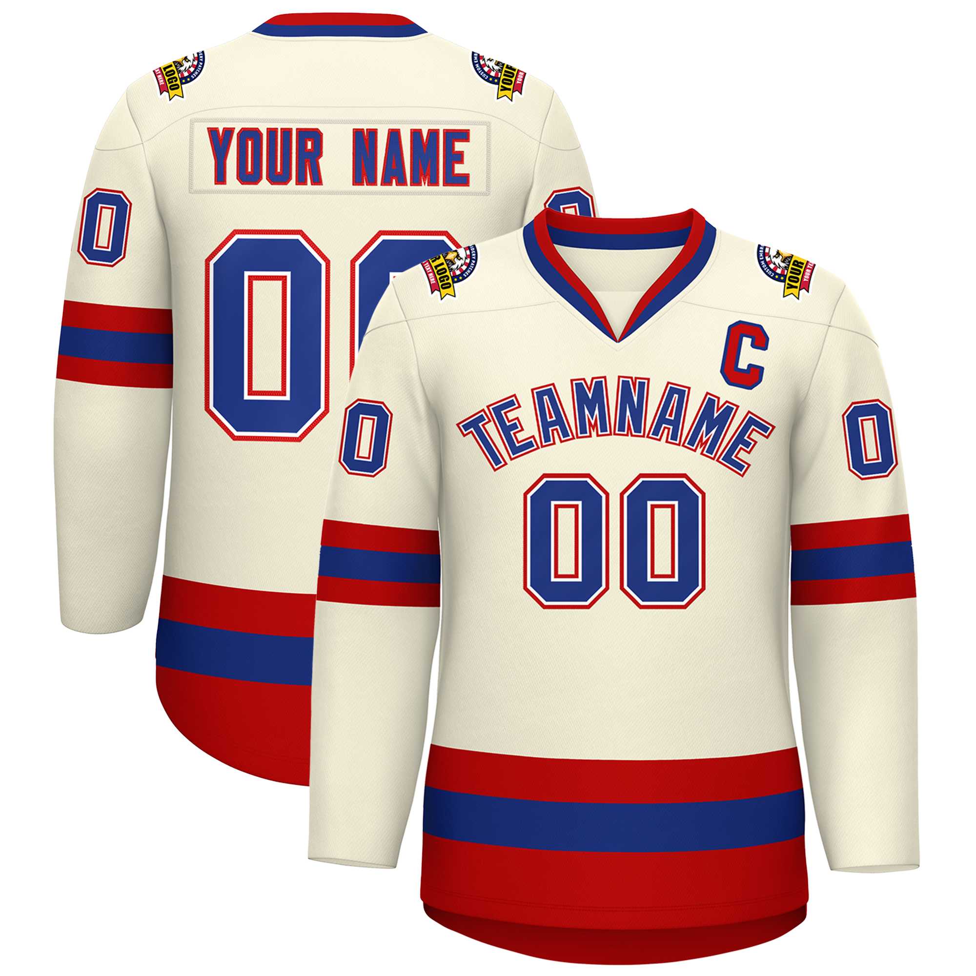 Custom Khaki Royal White-Red Classic Style Hockey Jersey