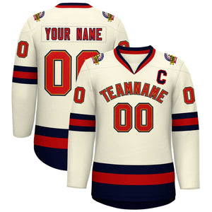 Custom Khaki Red Old Gold-Navy Classic Style Hockey Jersey