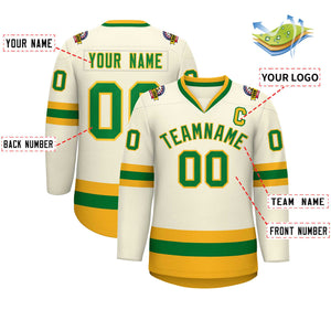 Custom Khaki Kelly Green-Gold Classic Style Hockey Jersey