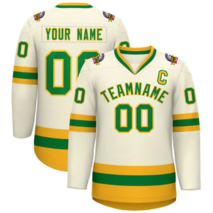 Custom Khaki Kelly Green-Gold Classic Style Hockey Jersey