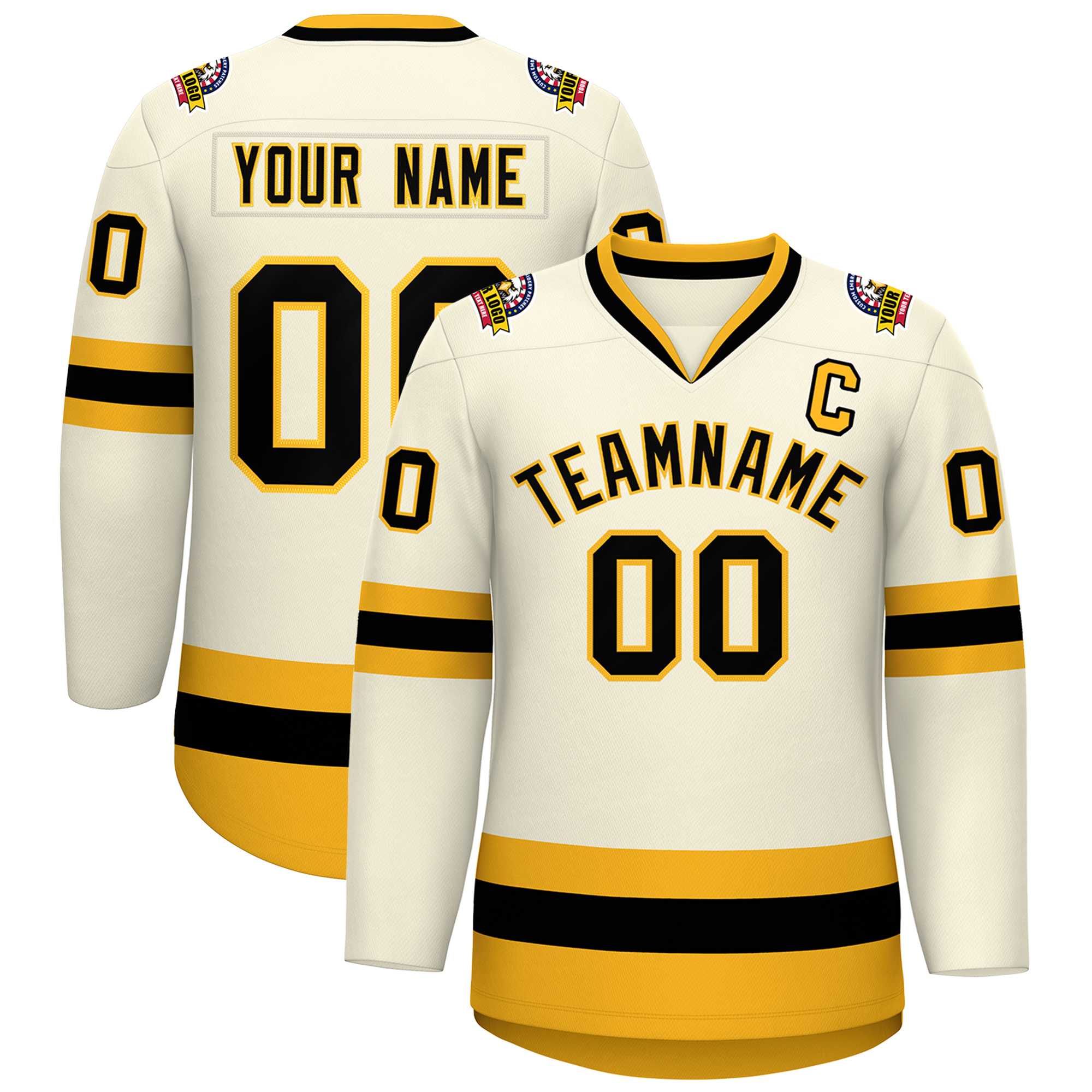 Custom Khaki Black-Gold Classic Style Hockey Jersey