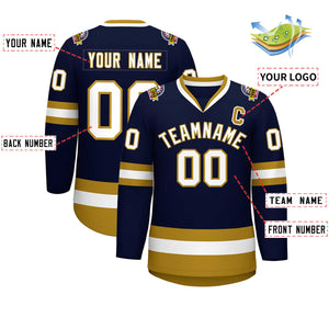 Custom Navy White-Old Gold Classic Style Hockey Jersey