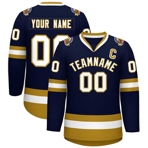 Custom Navy White-Old Gold Classic Style Hockey Jersey