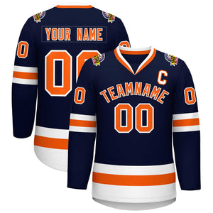 Custom Navy Orange-White Classic Style Hockey Jersey