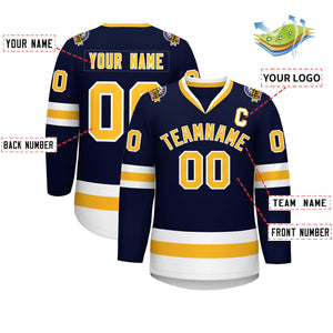 Custom Navy Gold-White Classic Style Hockey Jersey