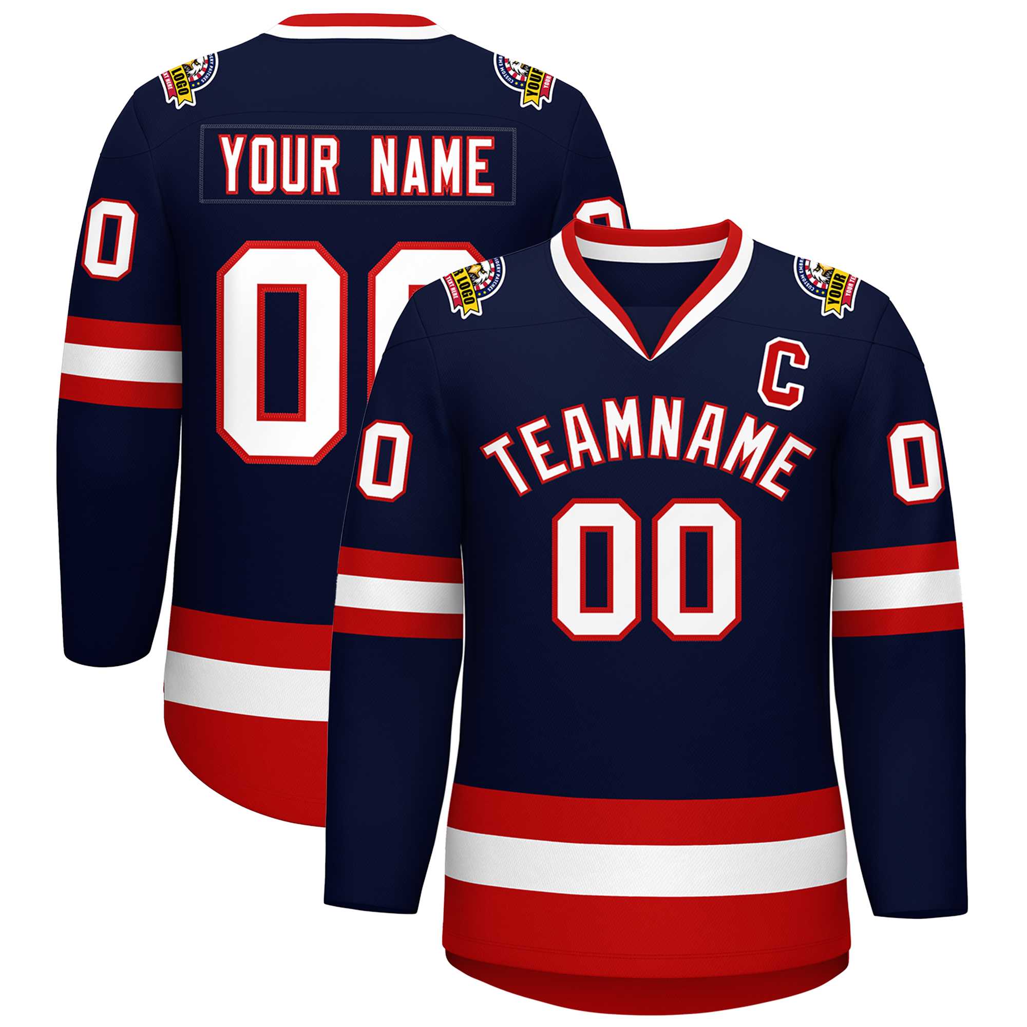 Custom Navy White-Red Classic Style Hockey Jersey