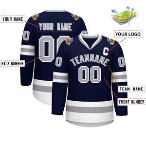 Custom Navy Gray-White Classic Style Hockey Jersey