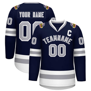 Custom Navy Gray-White Classic Style Hockey Jersey