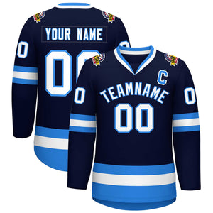 Custom Navy White-Powder Blue Classic Style Hockey Jersey