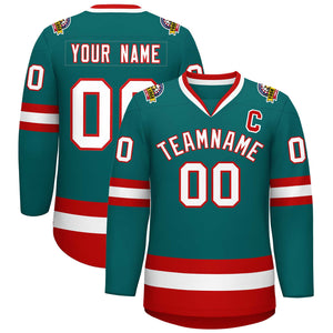 Custom Teal White-Red Classic Style Hockey Jersey