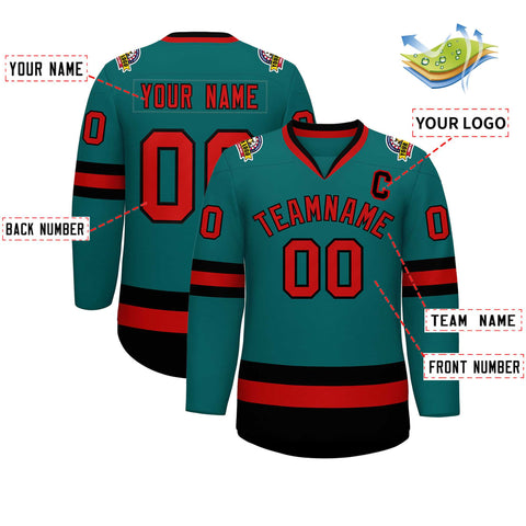 Custom Teal Red-Black Classic Style Hockey Jersey