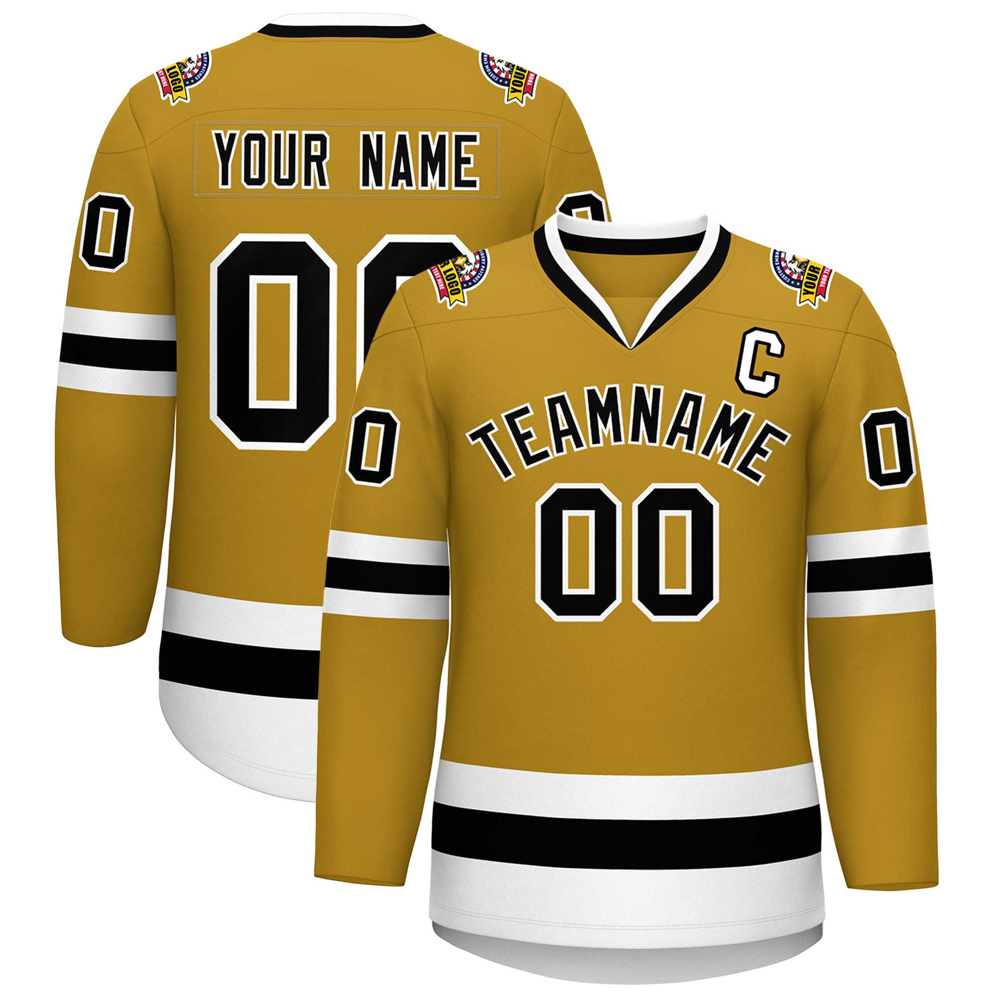 Maillot de hockey de style classique personnalisé Old Gold noir-blanc