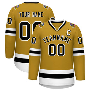 Custom Old Gold Black-White Classic Style Hockey Jersey