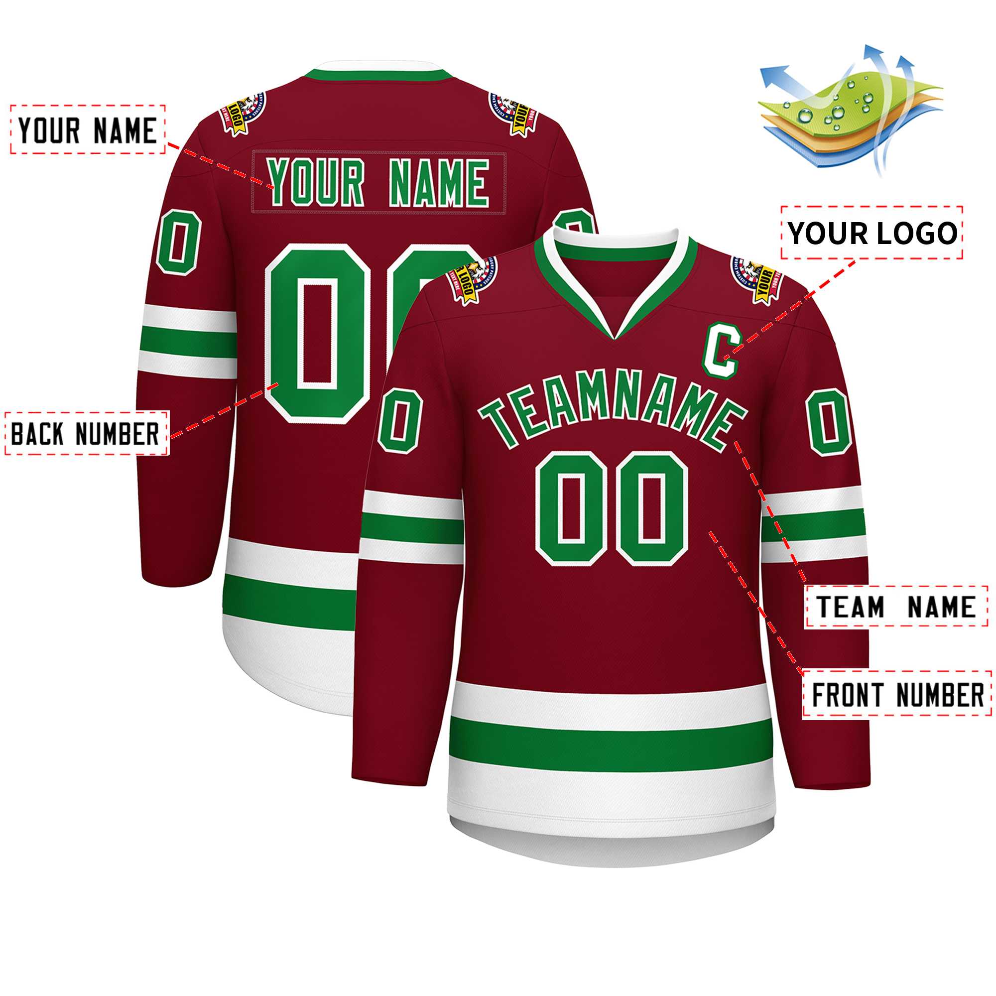 Custom Crimson Kelly Green-White Classic Style Hockey Jersey