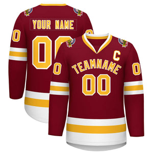 Custom Crimson Gold-White Classic Style Hockey Jersey