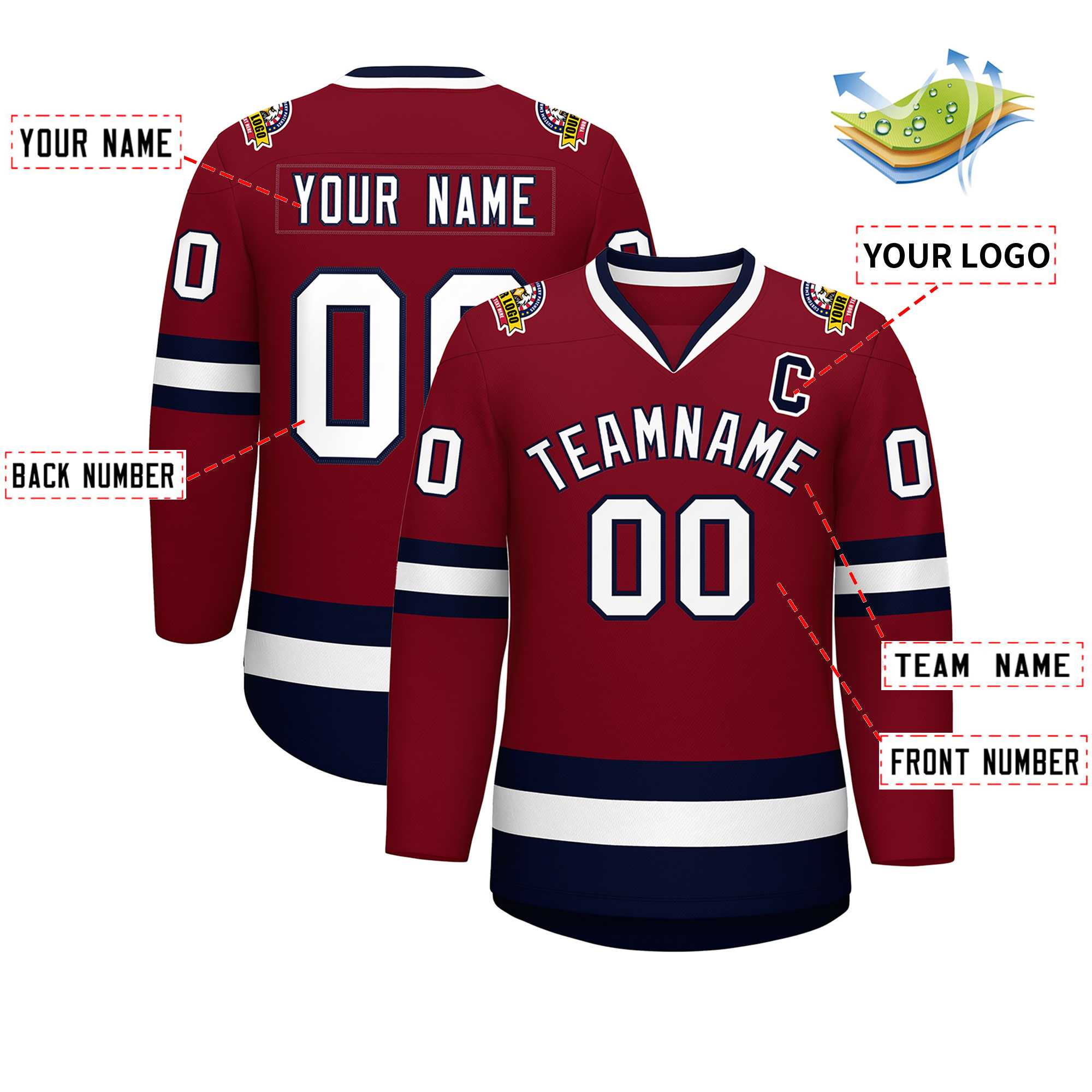 Custom Crimson White-Navy Classic Style Hockey Jersey