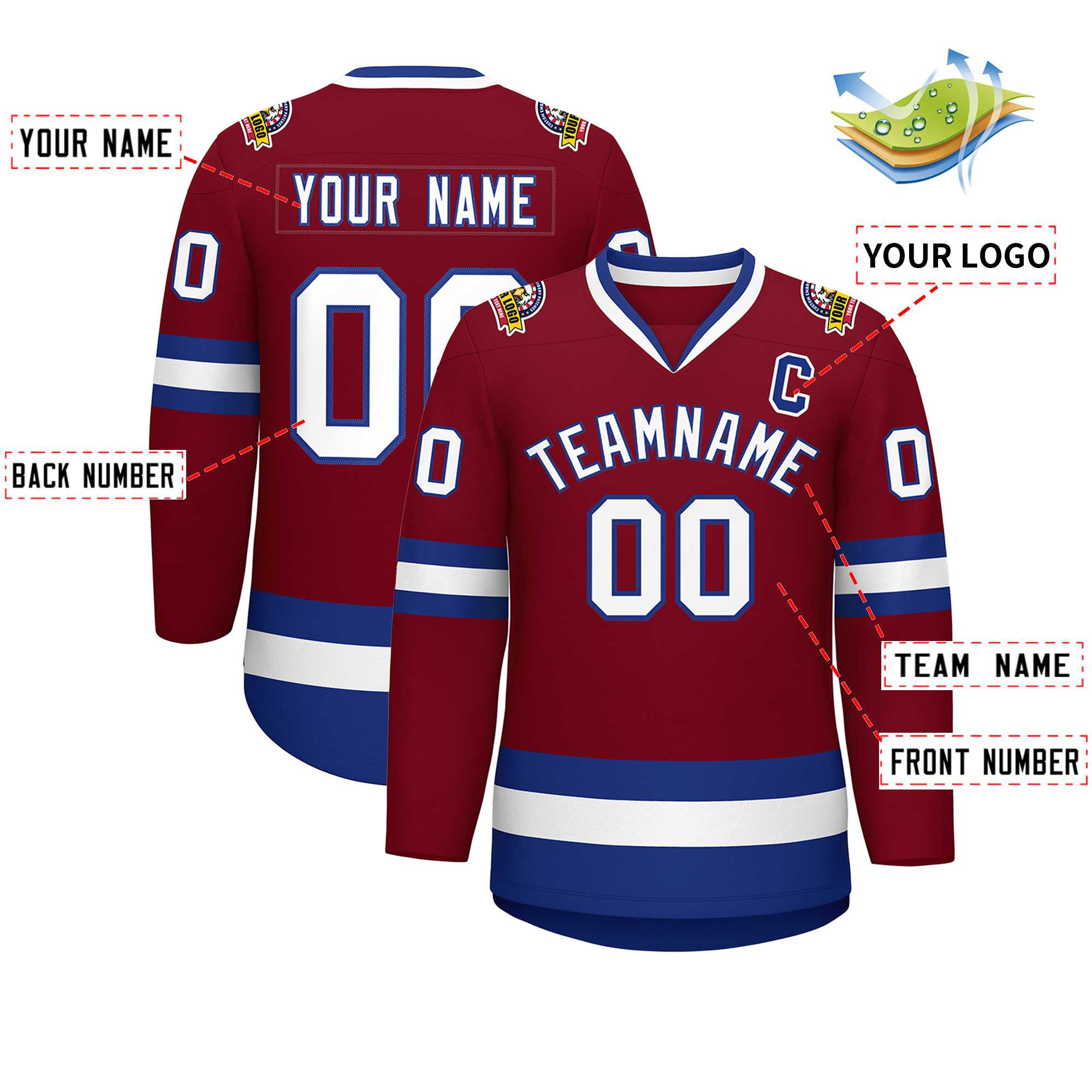 Custom Crimson White-Royal Classic Style Hockey Jersey