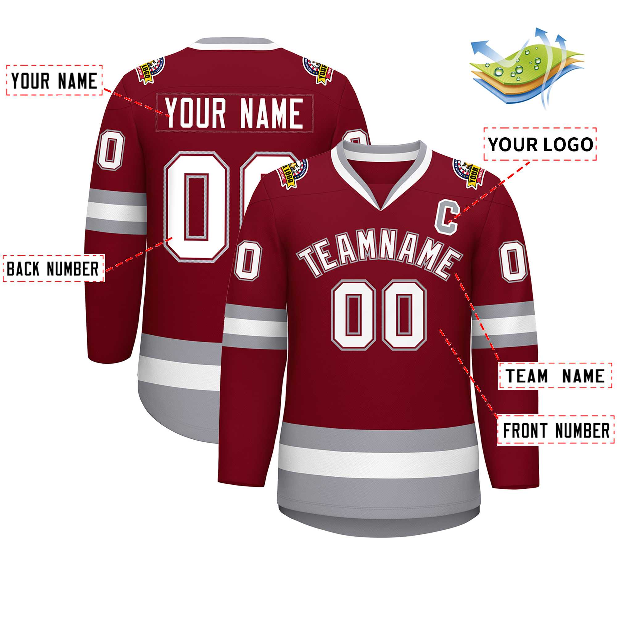 Custom Crimson White Crimson-Gray Classic Style Hockey Jersey