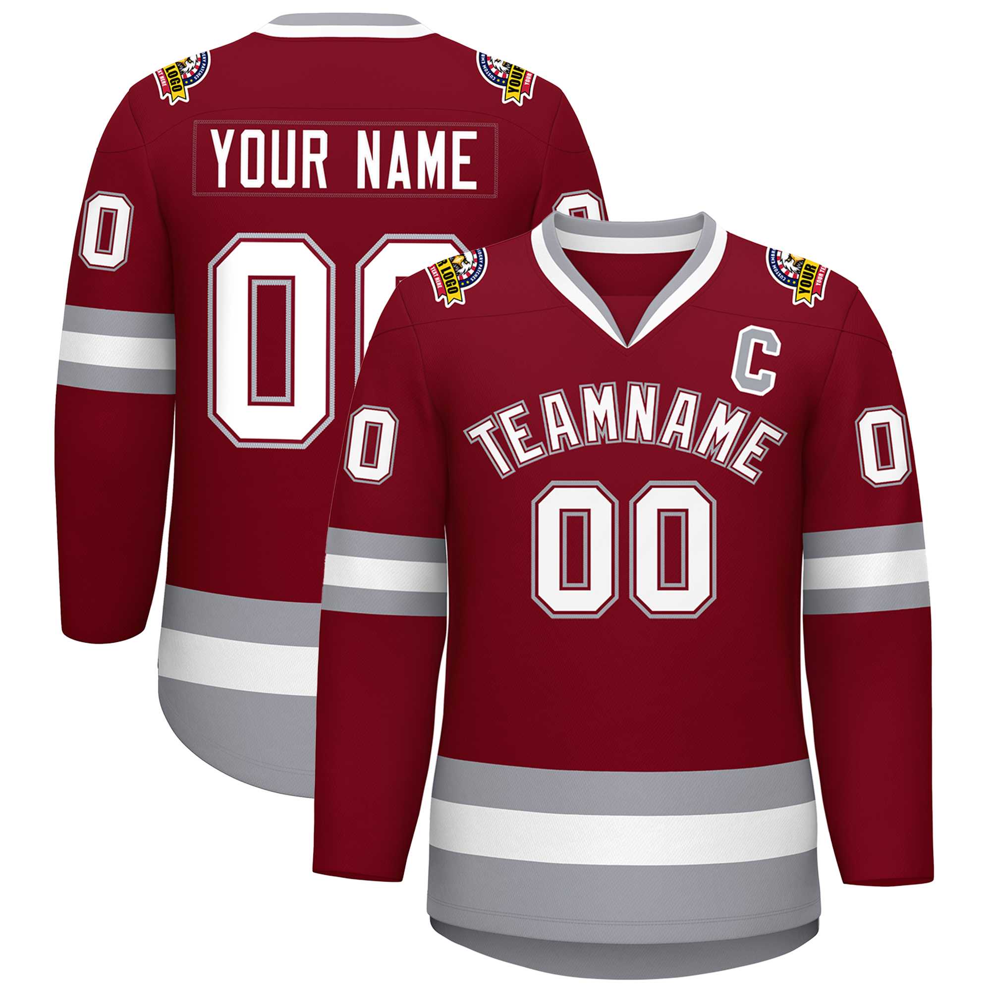 Custom Crimson White Crimson-Gray Classic Style Hockey Jersey