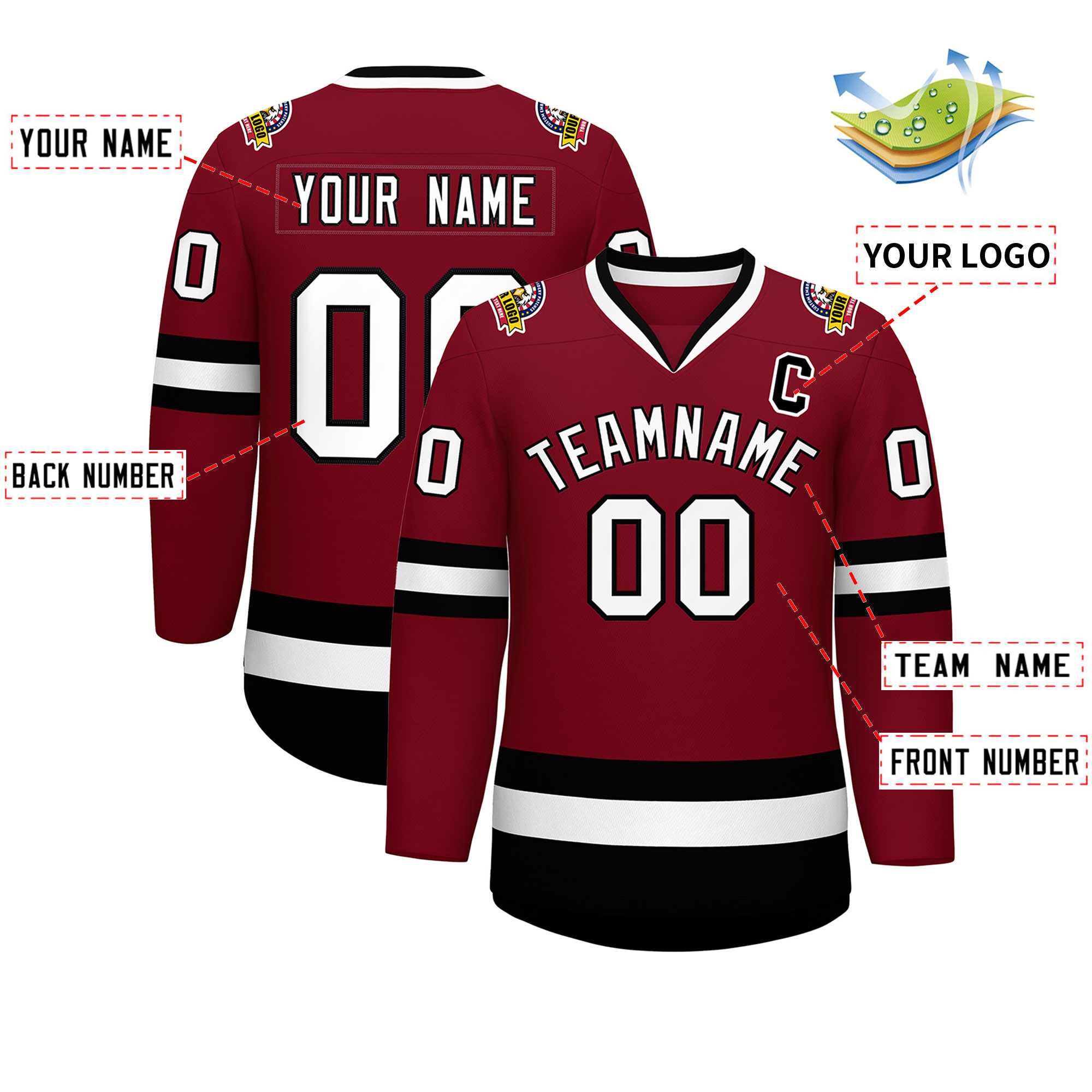 Custom Crimson White-Black Classic Style Hockey Jersey