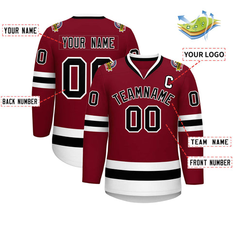 Custom Crimson Black-White Classic Style Hockey Jersey