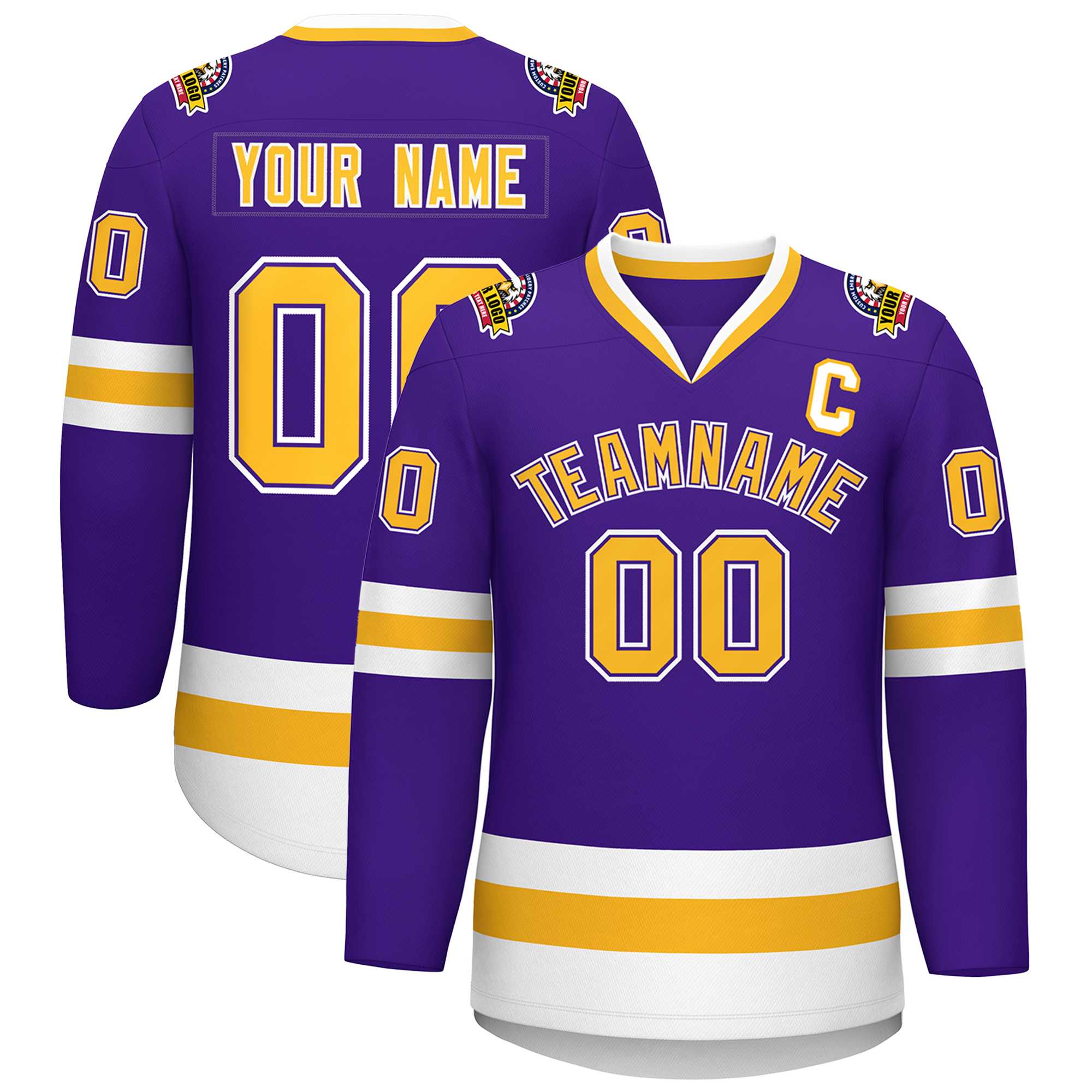 Custom Purple Gold Purple-White Classic Style Hockey Jersey