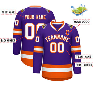 Maillot de hockey de style classique violet blanc-orange personnalisé