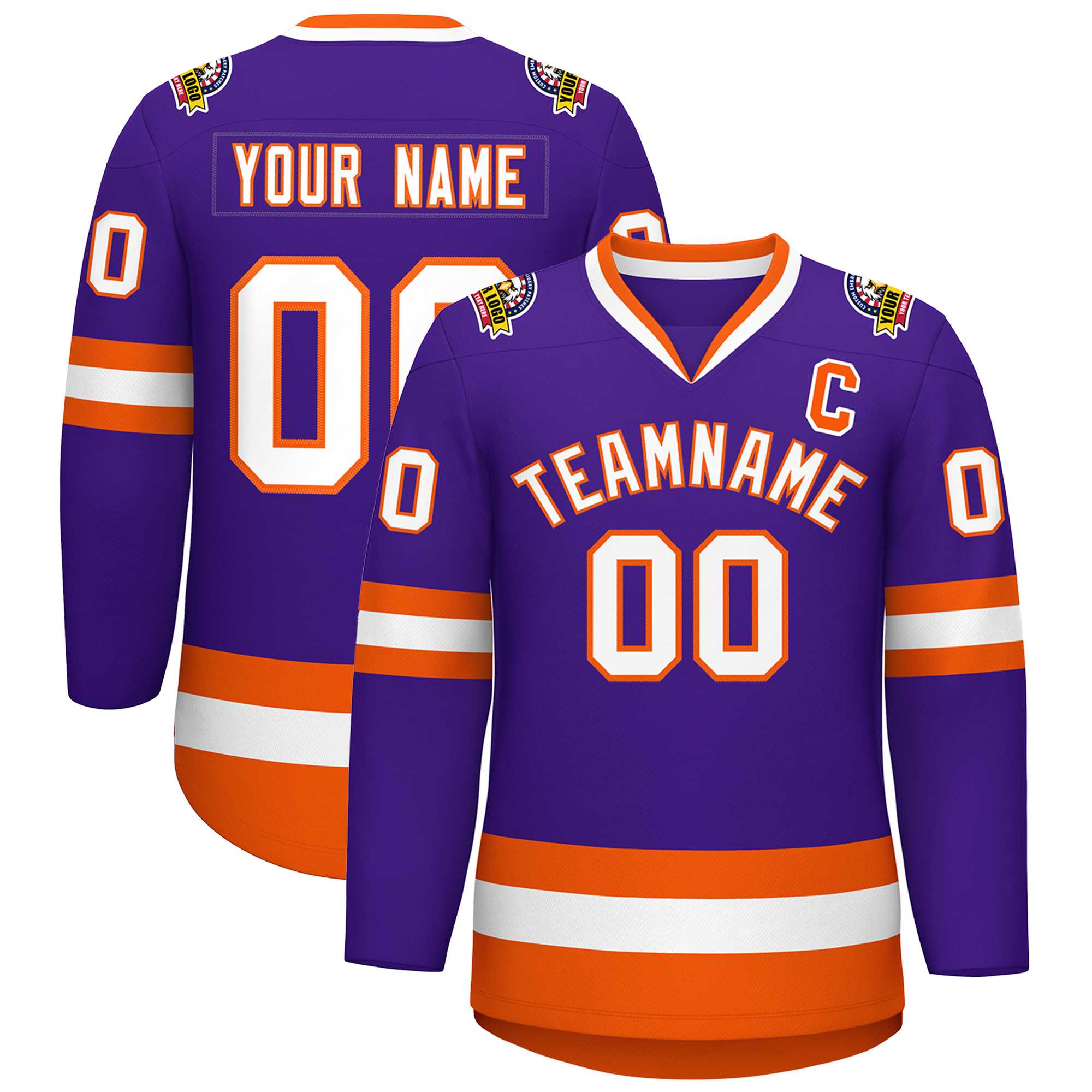 Maillot de hockey de style classique violet blanc-orange personnalisé