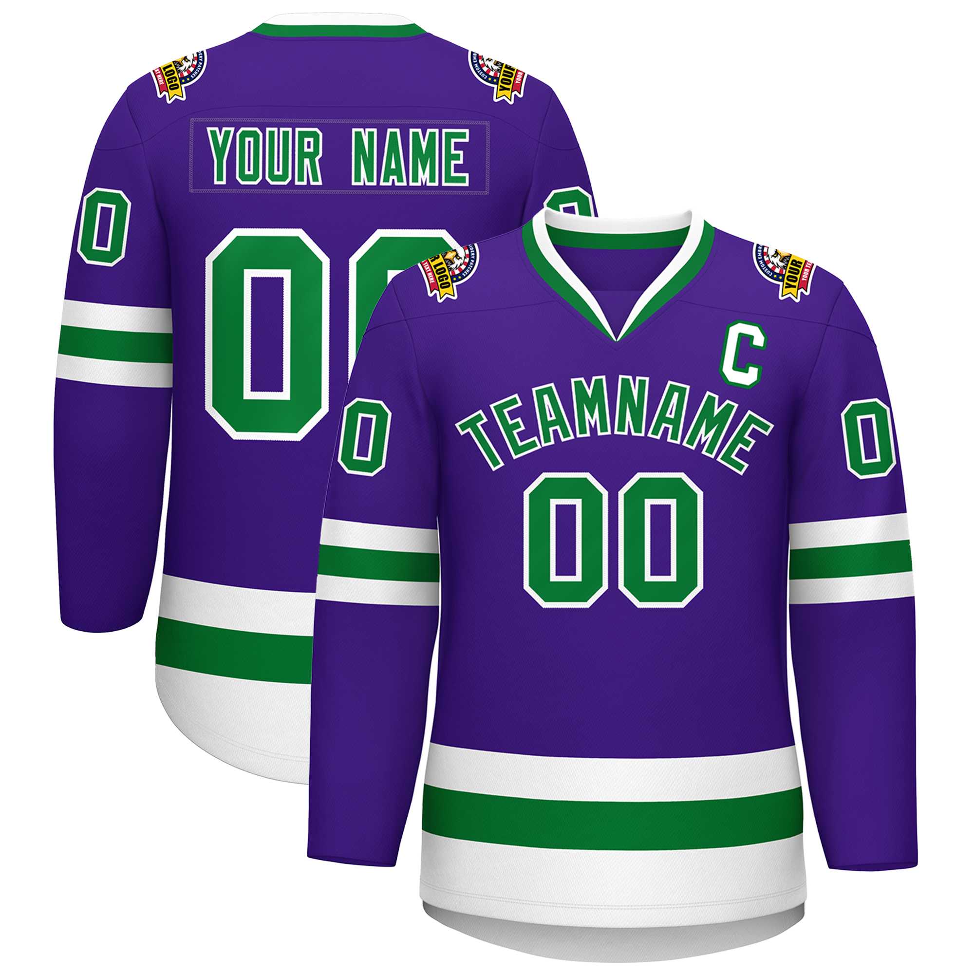 Maillot de hockey de style classique violet Kelly vert-blanc personnalisé