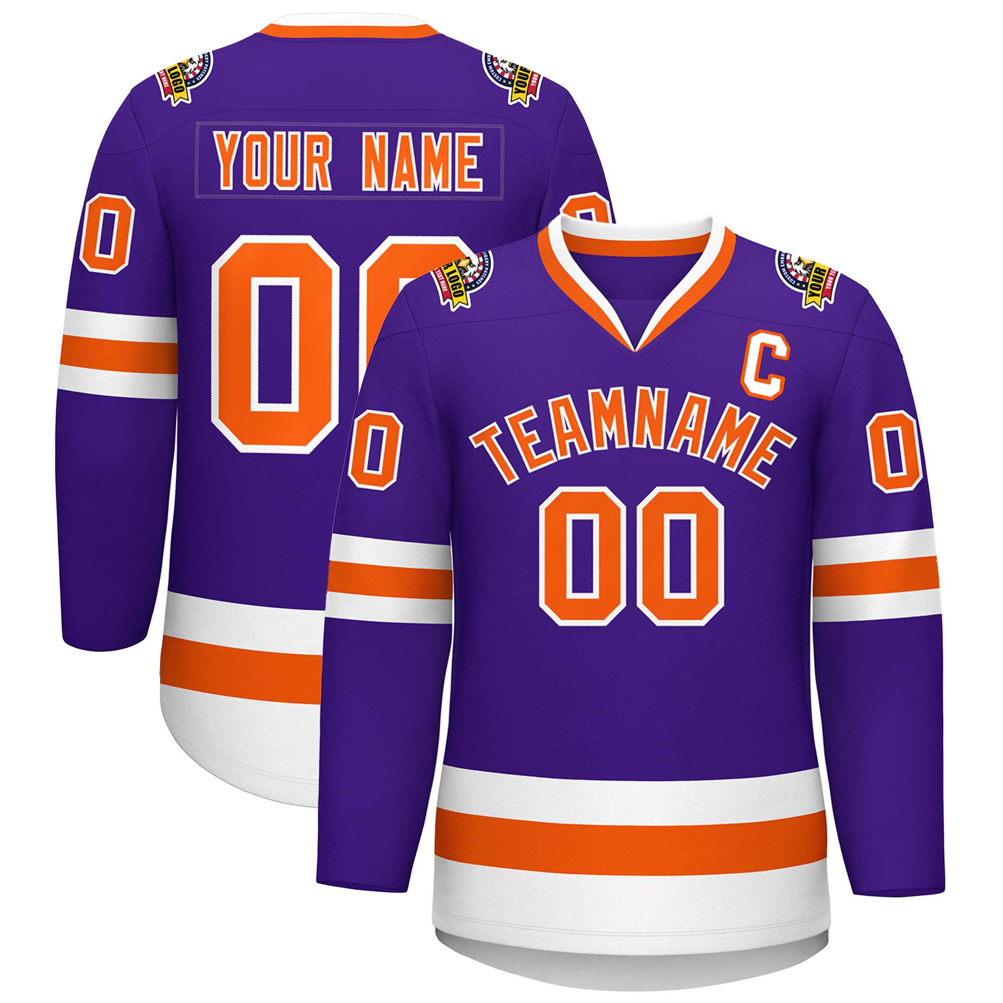 Maillot de hockey de style classique violet orange-blanc personnalisé