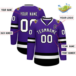 Maillot de hockey de style classique violet blanc-noir personnalisé