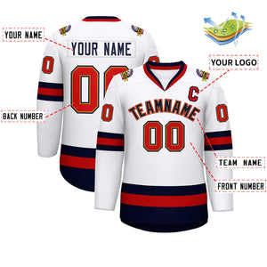 Custom White Navy Old Gold-Red Classic Style Hockey Jersey