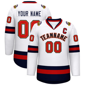 Custom White Navy Old Gold-Red Classic Style Hockey Jersey