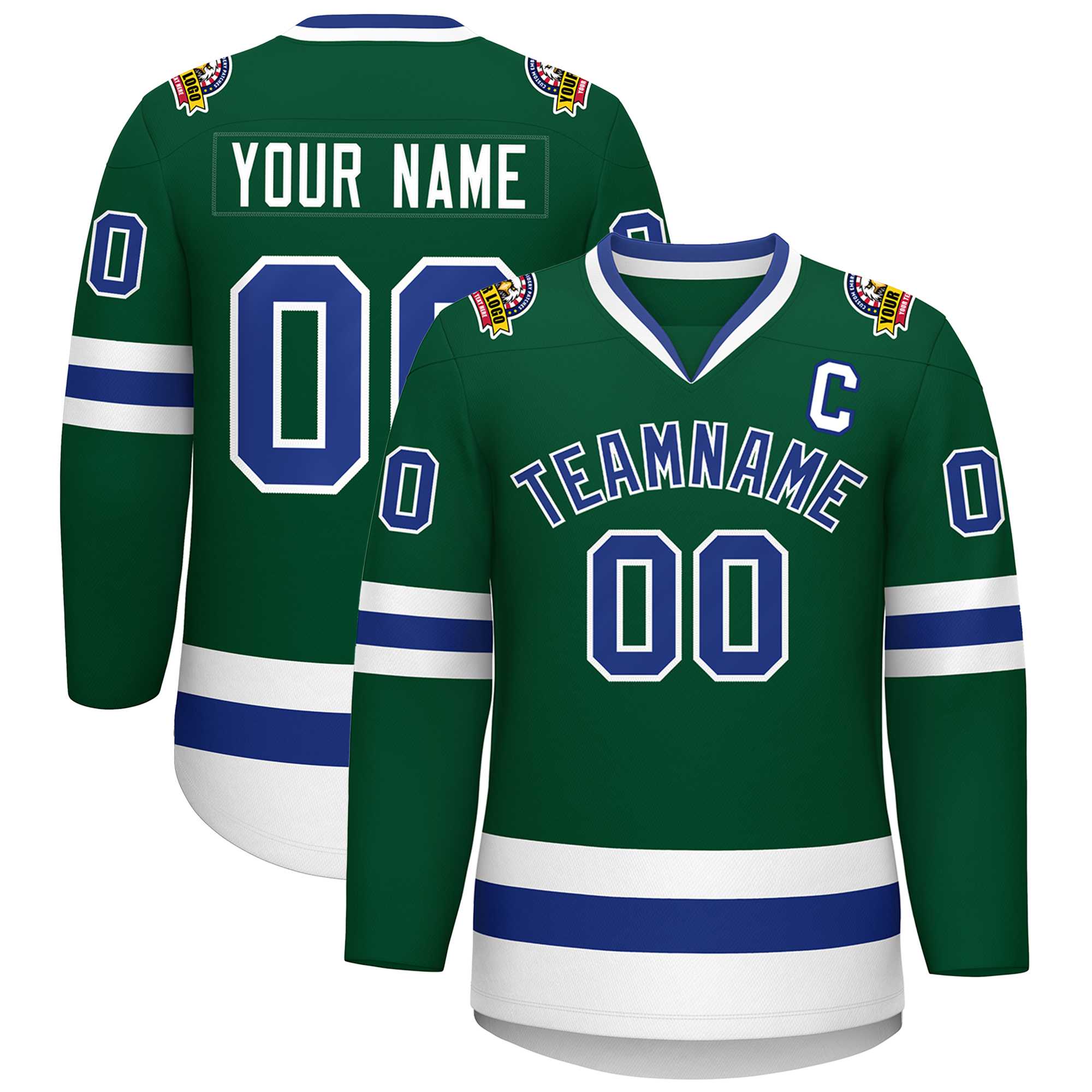 Custom Green Royal-White Classic Style Hockey Jersey