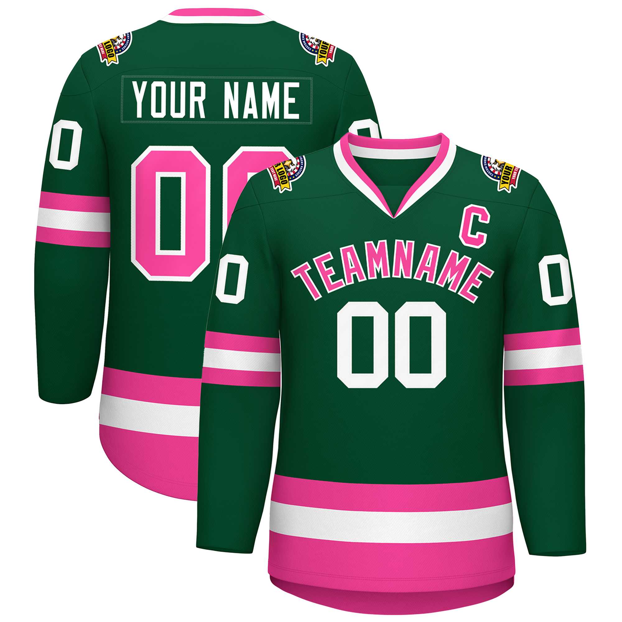 Maillot de hockey de style classique vert rose-blanc personnalisé