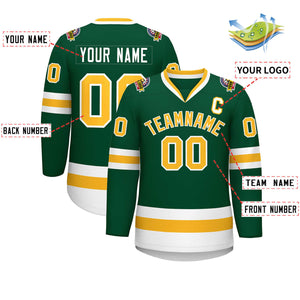 Custom Green Gold-White Classic Style Hockey Jersey