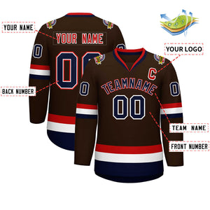 Custom Brown Navy White-Red Classic Style Hockey Jersey